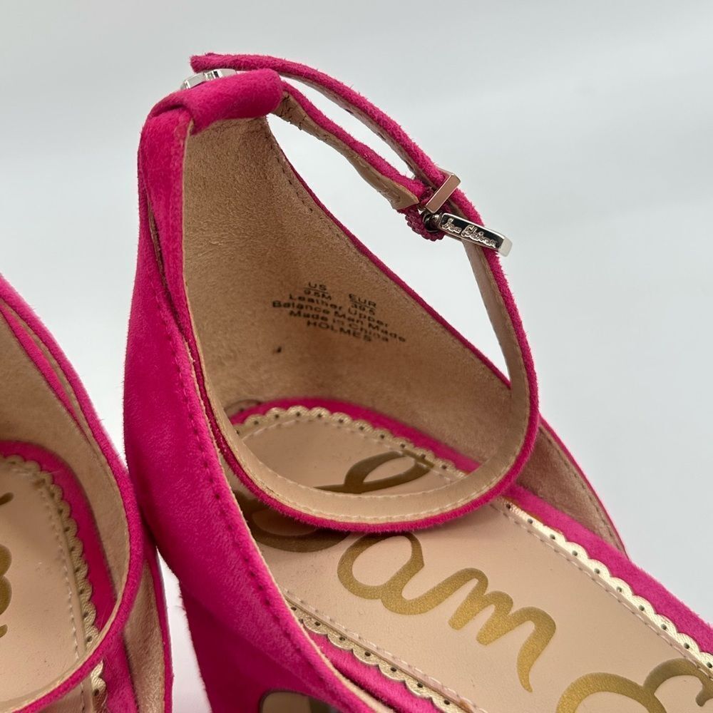 SAM EDELMAN Torrence Block Fuschia Hot Pink Suede Ankle Strap 2" Shoes Size 9.5 - Picture 6 of 8